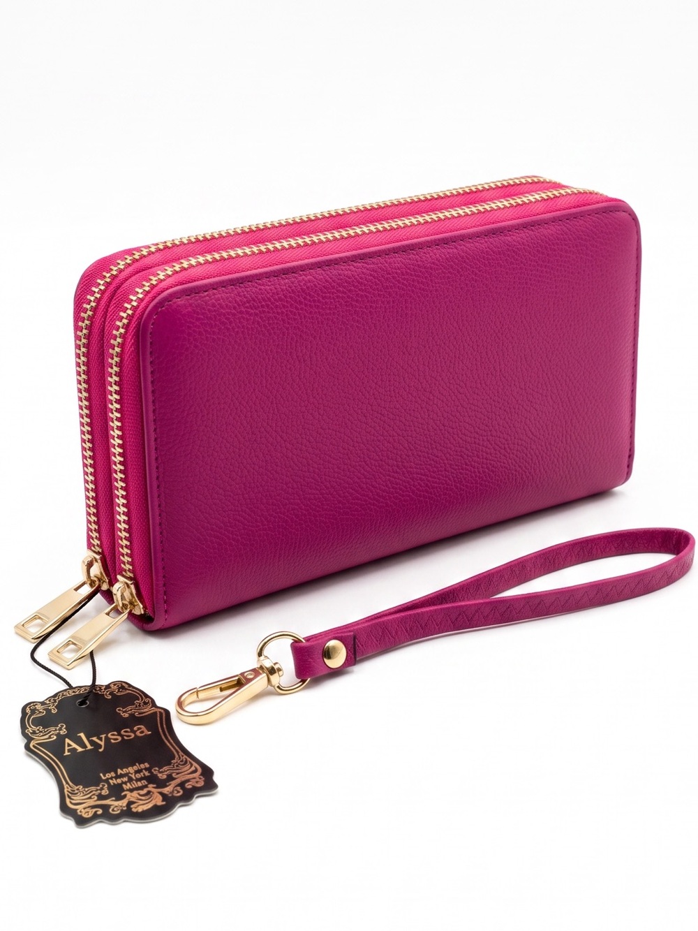 NWT Fushia Double Zip-Around Wallet Wristlet